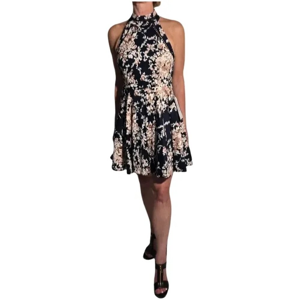 New B Darlin Black Floral Fit And Flare Halter Dress-Size 9/10 | Juniors